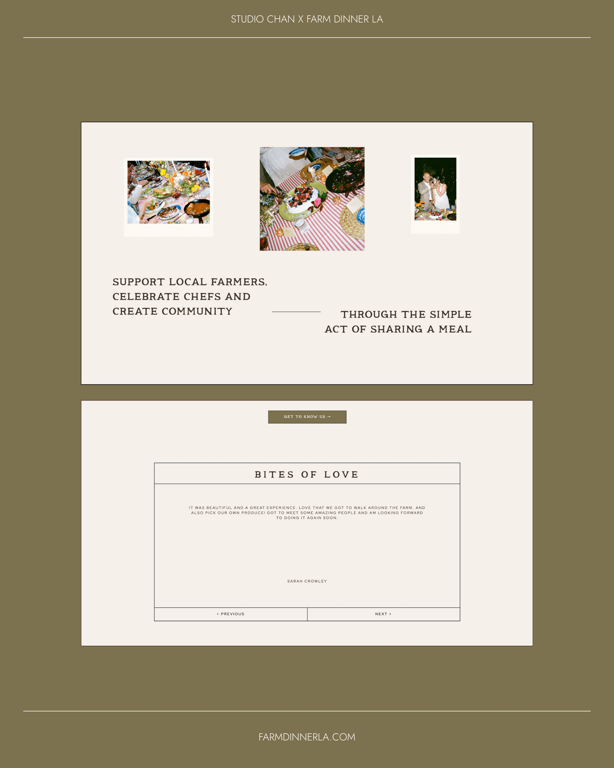 farm dinner la about page design