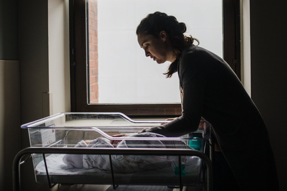 mom and newborn baby at boston hospital photo