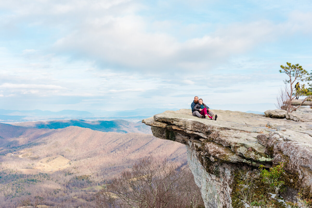 Romantic surprise proposal in Roanoke, VA, with the Blue Ridge Mountains as a breathtaking backdrop