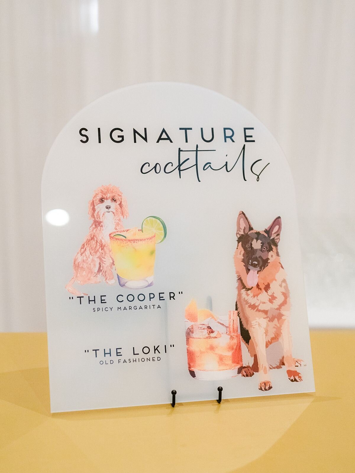 Wedding cocktail menu with dog inspiration