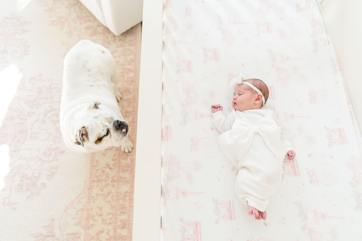 Newborn asleep in crib during in-home session.