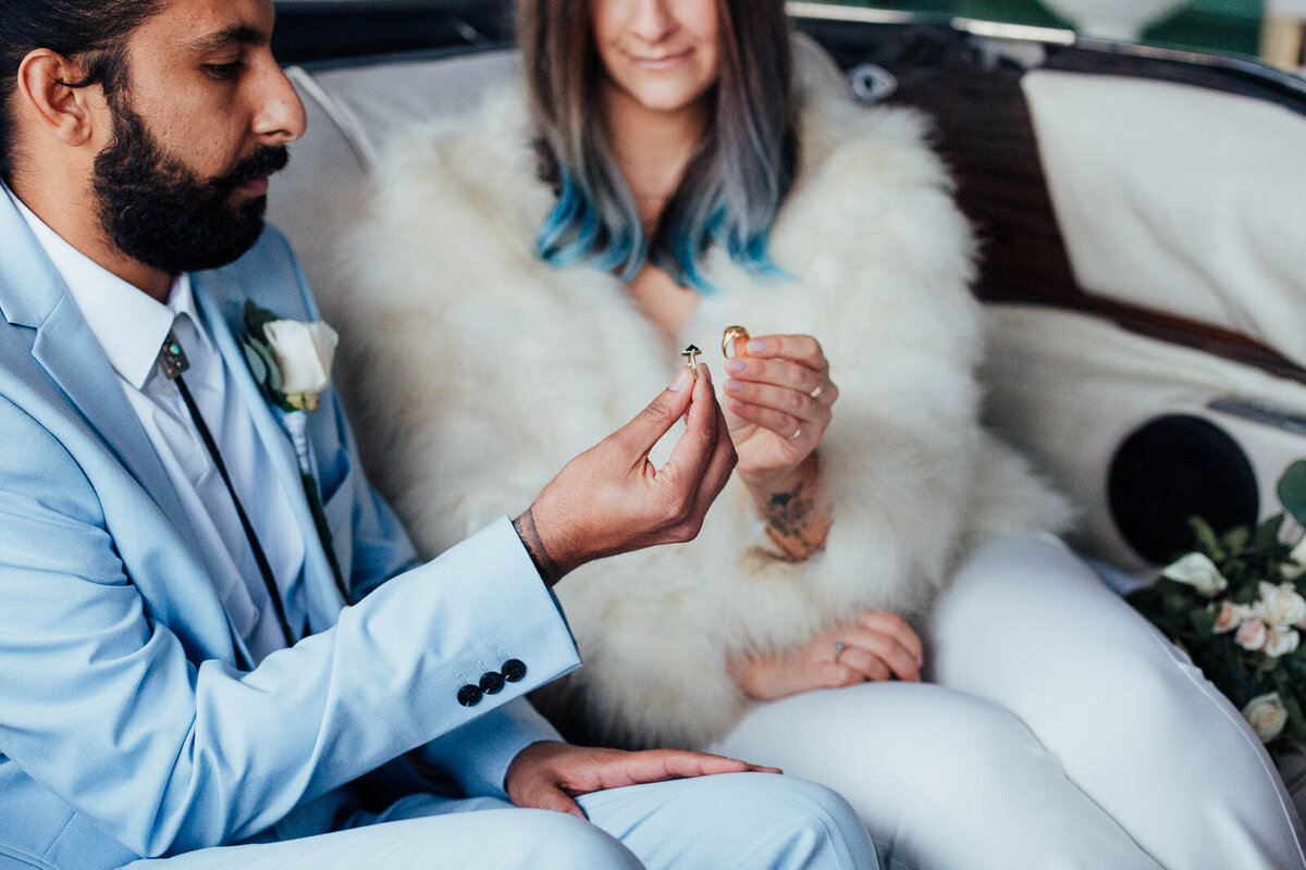 wedding ring Elopement details and a blue suit