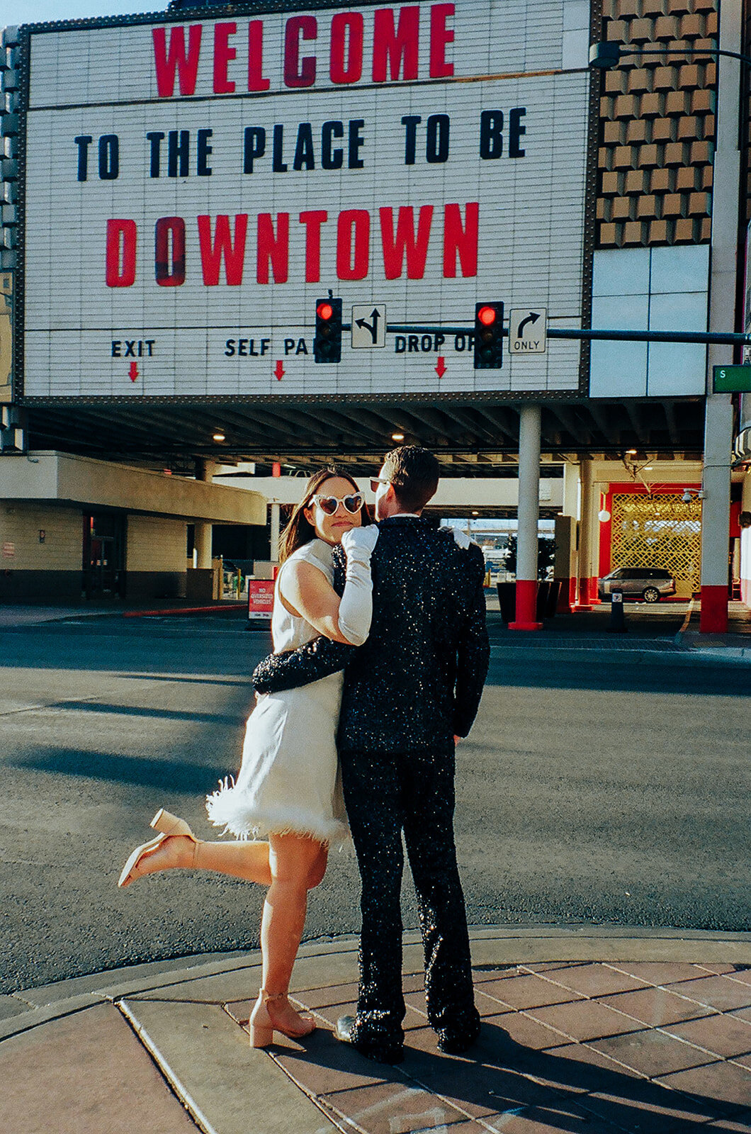 Couple near the Plaze downtown Las Vegas