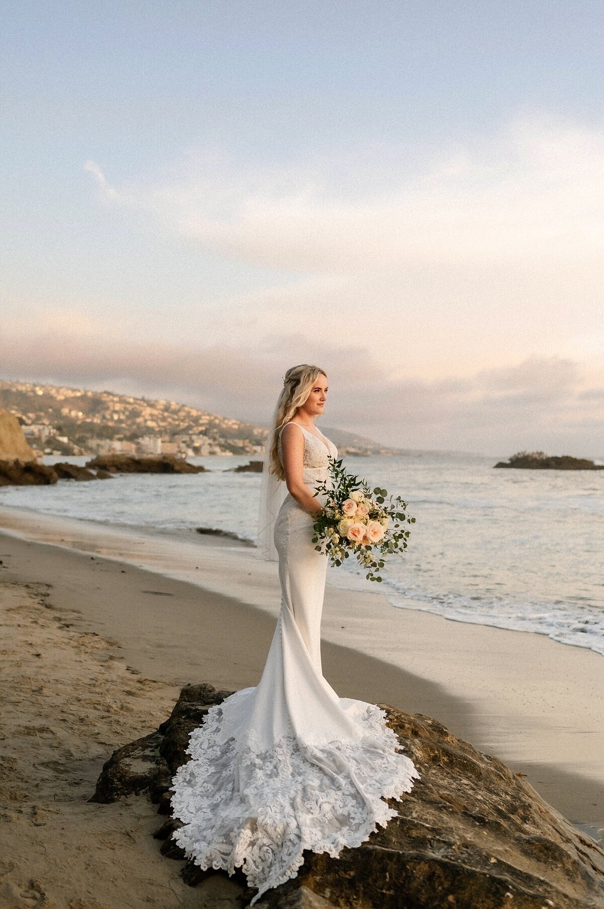 Bride on the beach in Laguna Beach