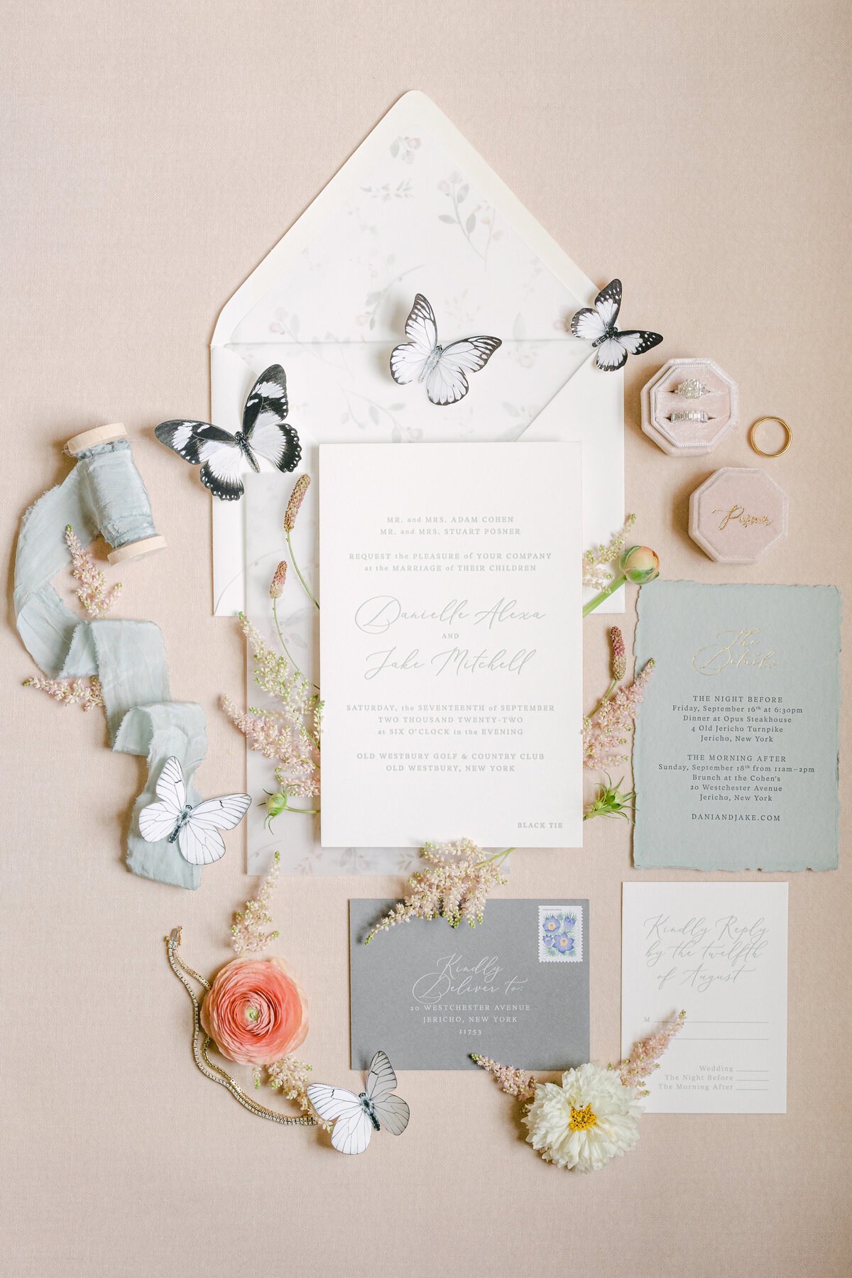 Beautiful Wedding Invitation Flatlay, Long Island Luxury Wedding Photographer, Old Westbury Gardens Gorgeous Wedding, New York Editorial Wedding Photographer, OWG Wedding Photos