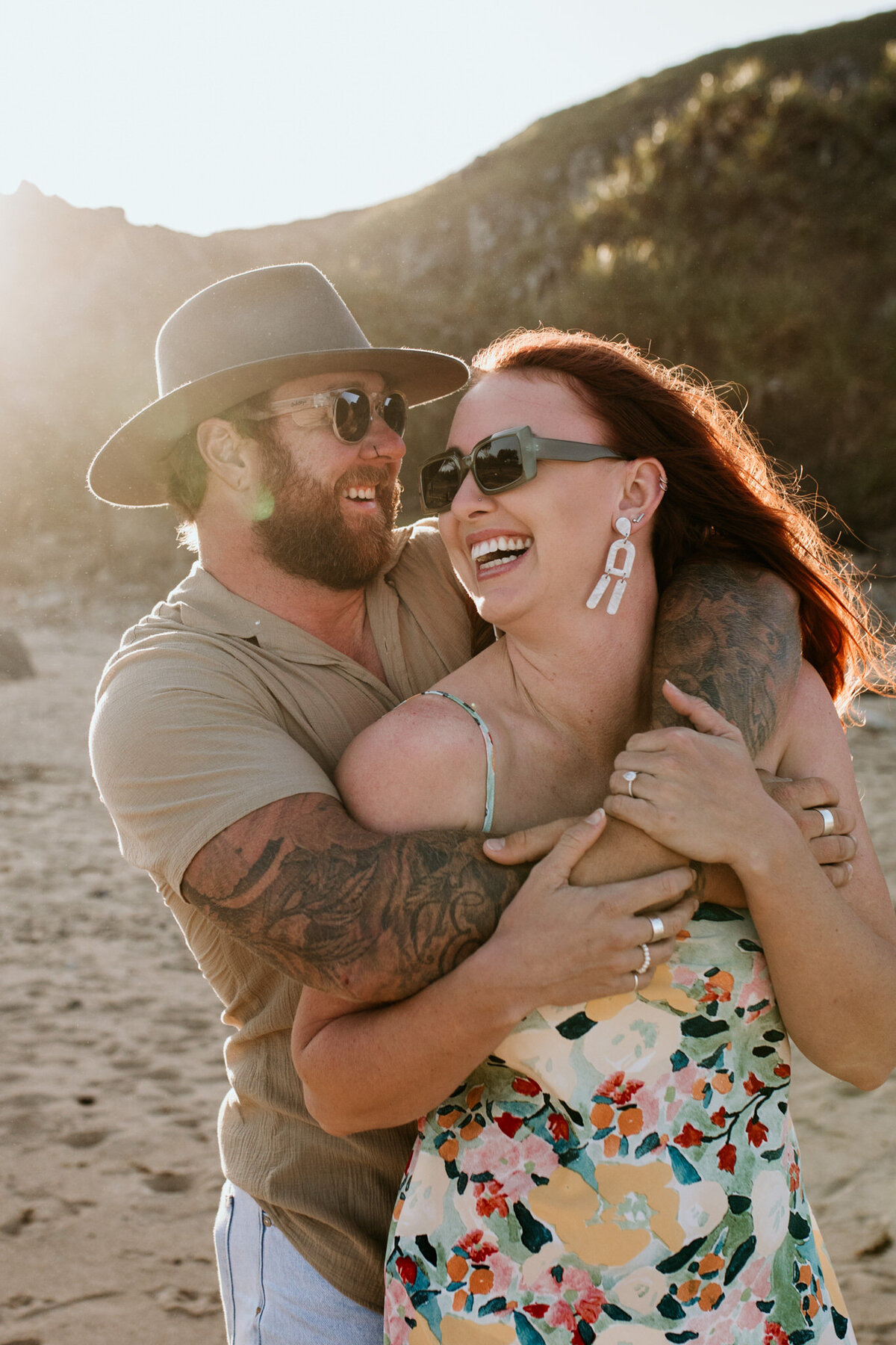 Emotion emotion-filled image of a couple sharing a cute sunset moment on the beach. 