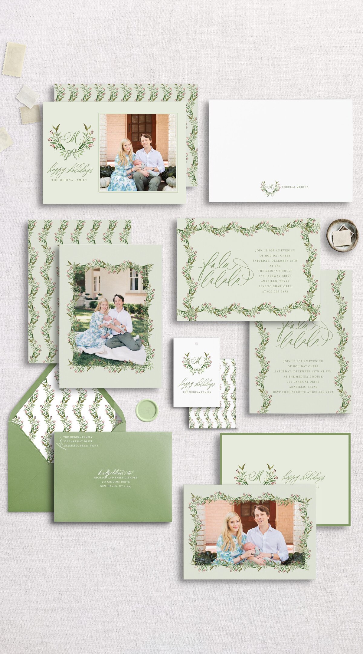 Custom holiday cards by Mariana Lopez and Robyn Bilson.