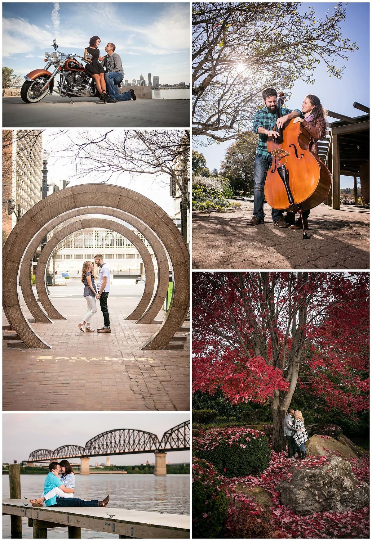 Couples include hobbies during their engagement session.  Motorcycles, Music, Romance, and hometowns.