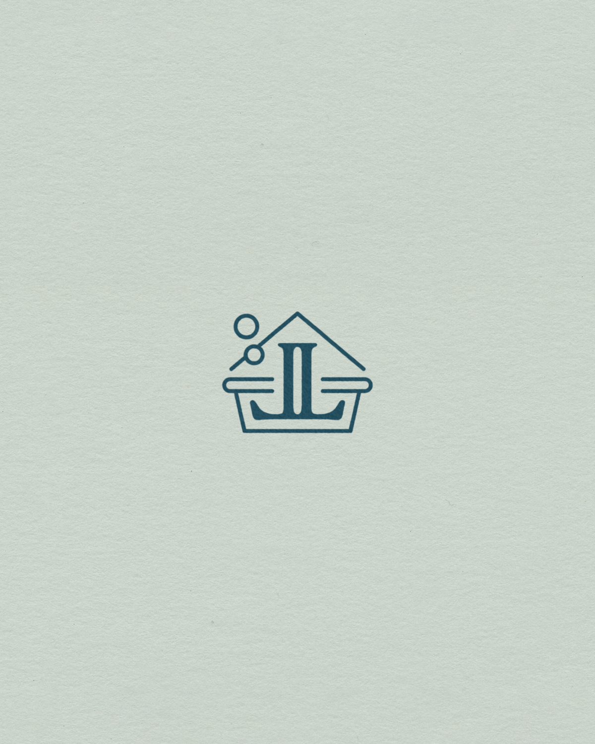 Hand-drawn logo icon with house and laundry motif on mint green textured background for cozy, personality-packed branding.