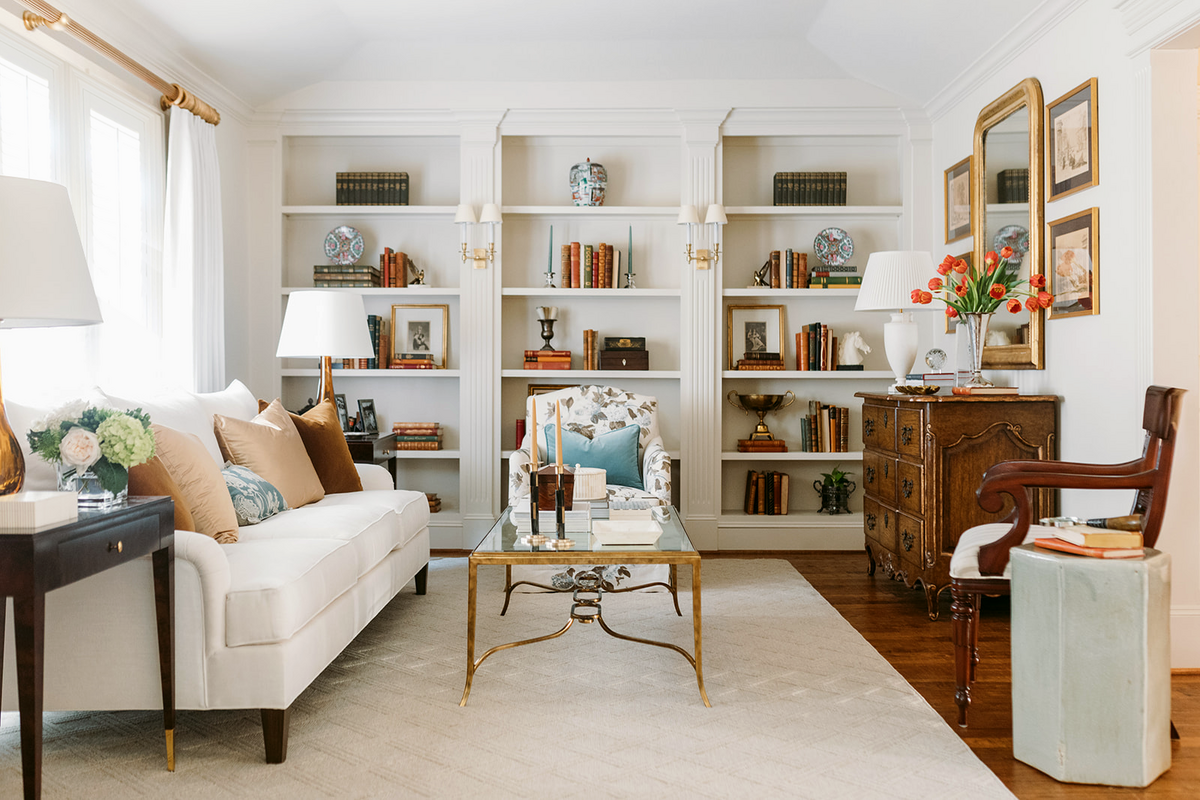 Formal Living Room with Built-In Bookcase