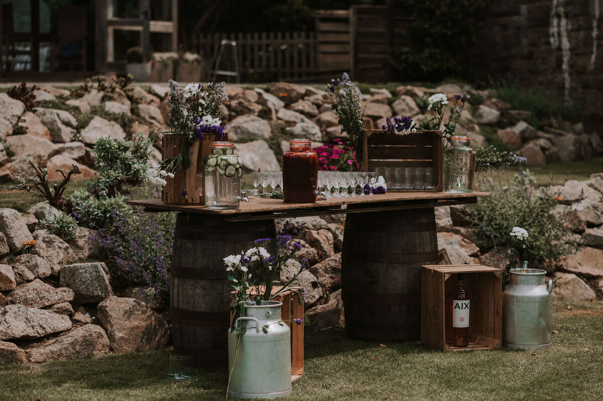 A drinks station set up on the Polhawn Fort lawns