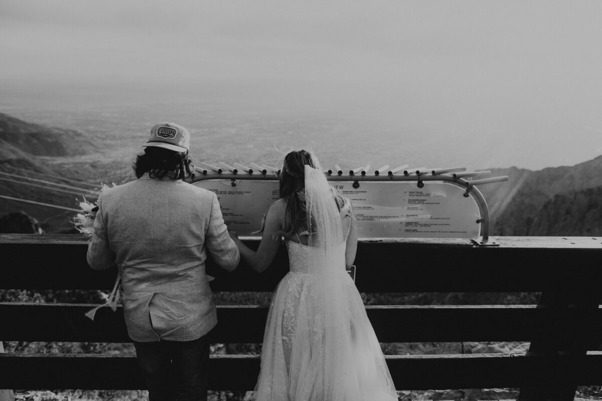 bride and groom at the top of sandia peak tramway