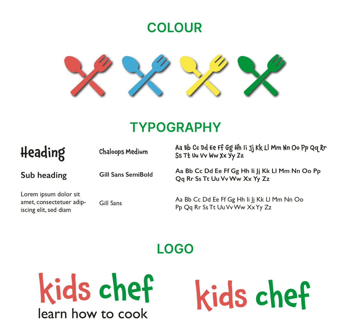 Logo, colors, and typography for the healthy food app’s brand identity
