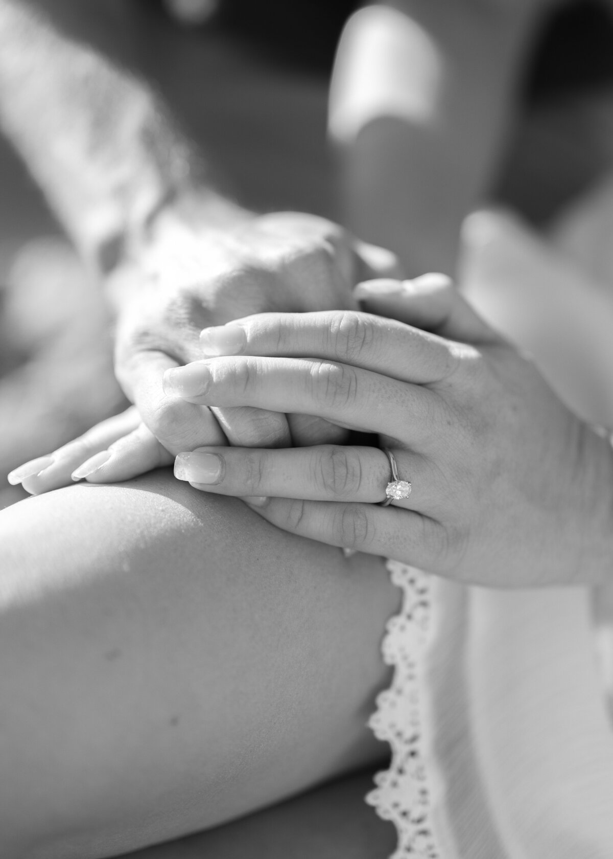 black and white engagement ring detail photo