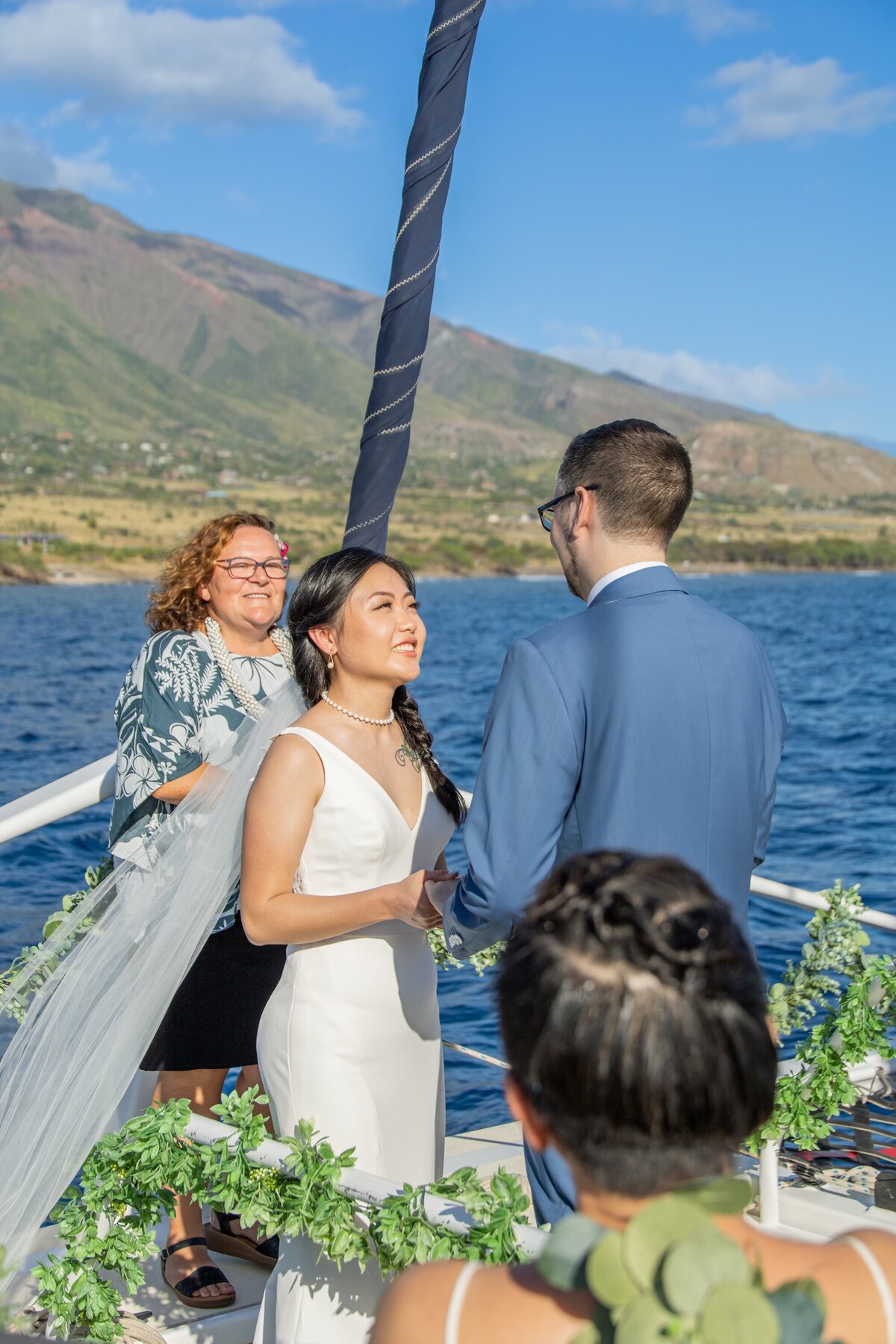 Maui Wedding Photography during wedding ceremony on sail boat