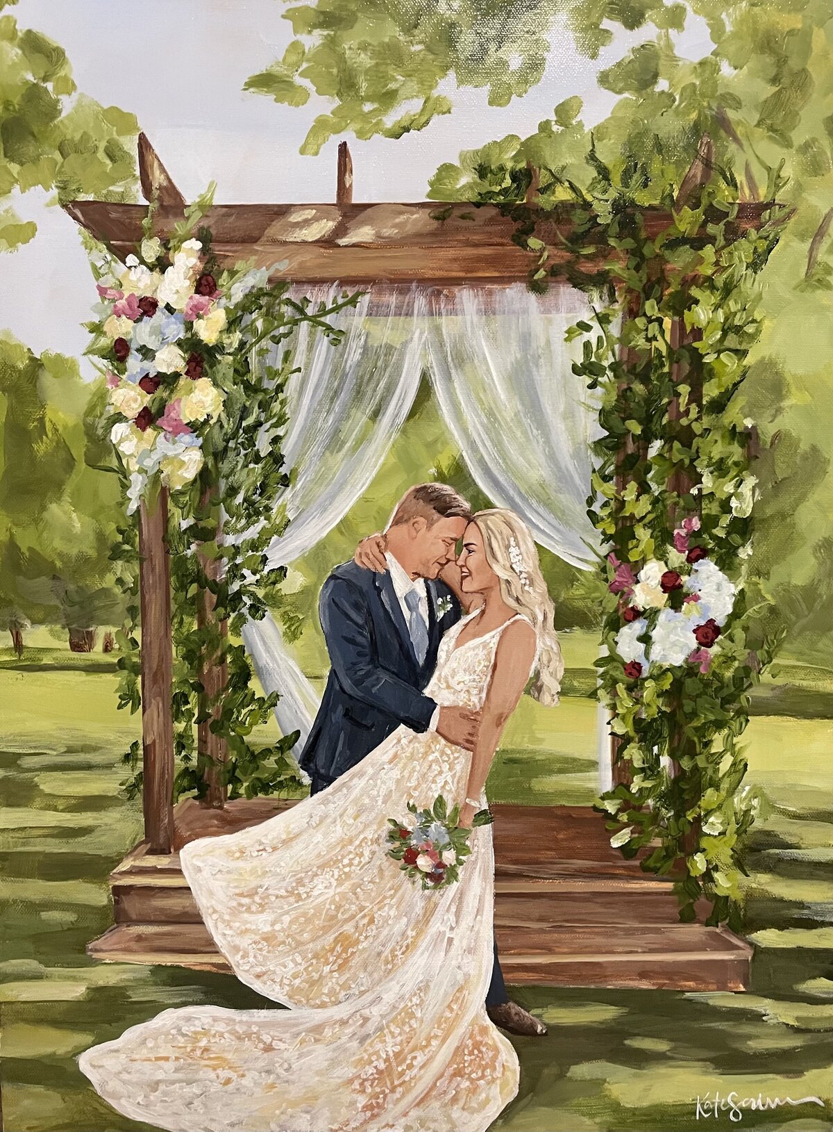 painting of bride and groom