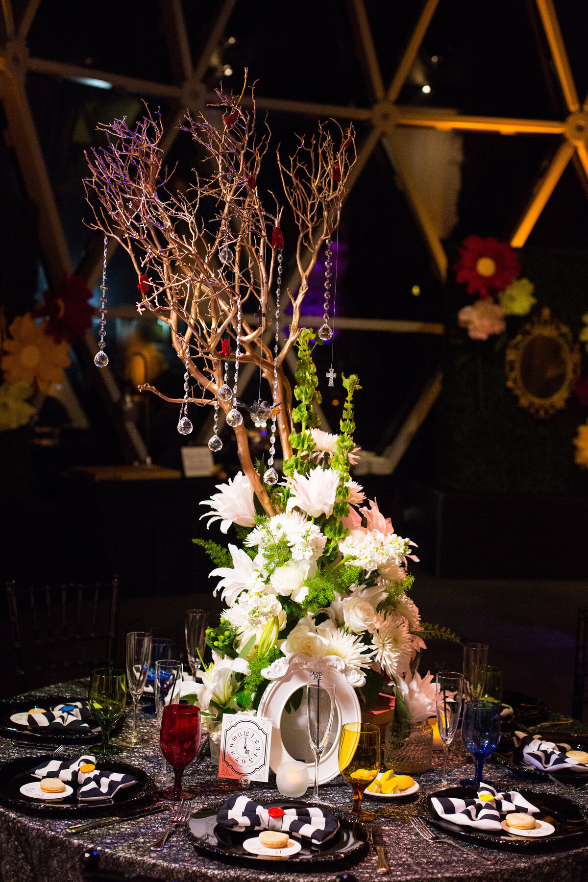 31 - Dali Museum St. Pete Wedding Reception Alice in Wonderland Centerpiece - Tampa Bay Wedding Planner