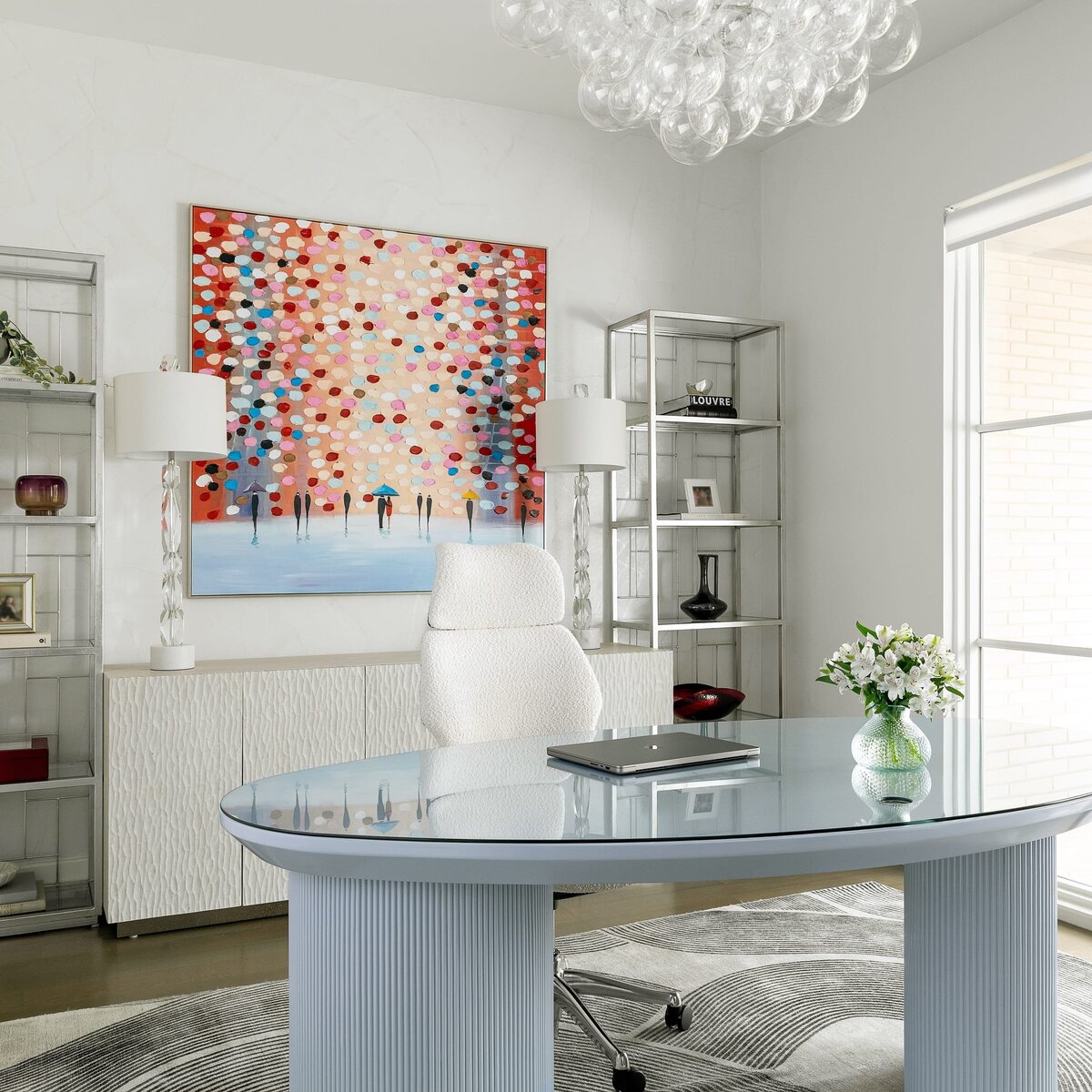 rebekah nicole interiors arbor study with oval desk and abstract painting