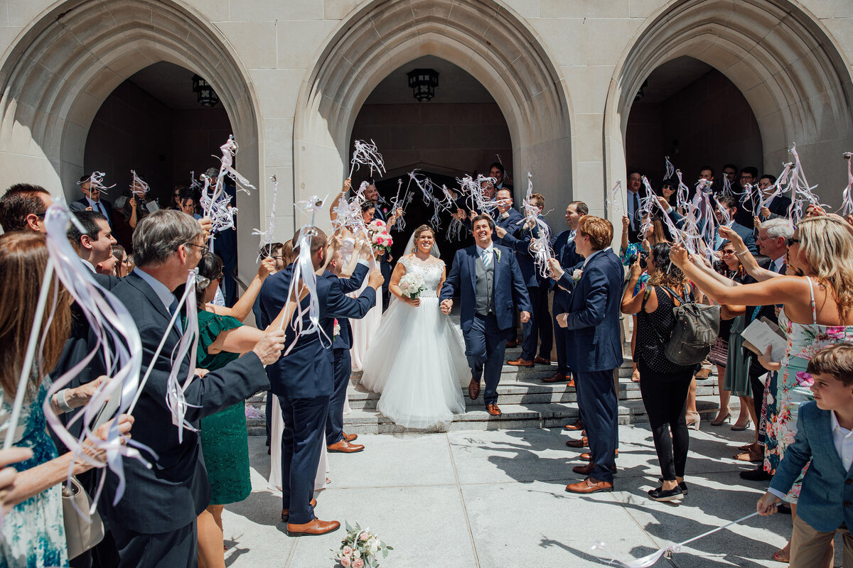 St. Francis, Metuchen | Bride and groom exiting church after wedding | Olde Mill Inn, Basking Ridge, New Jersey
