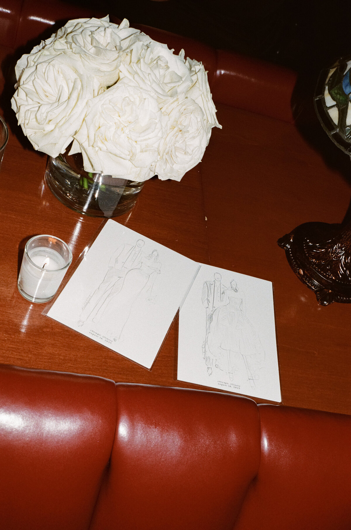 Film photography captures editorial reception moments at Trivoli Tavern Chicago with Lauren Alatriste's fashion forward approach, showcasing celebration energy while maintaining sophisticated magazine-worthy imagery and authentic wedding emotion.