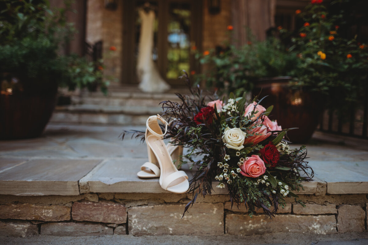 Hannah and Triston October Wedding Brentwood Tennessee Shoes and Bouquet