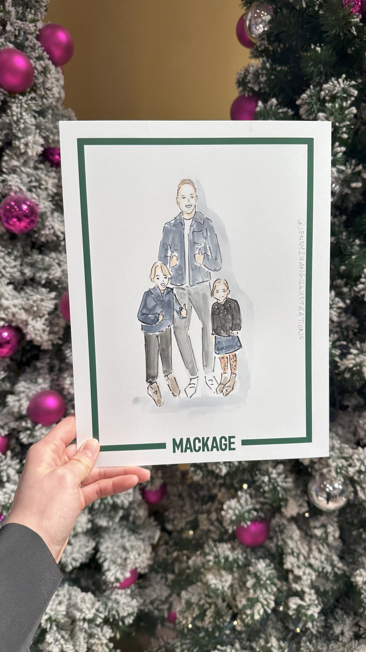 Event entertainment - live portrait painting of Holt Renfrew CEO and family at brand activation event