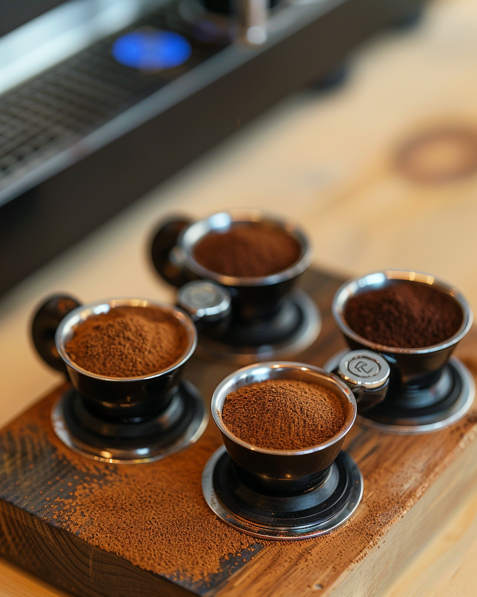 marga888_Close-up_of_portafilters_with_ground_coffee_on_a_woo_096d9bb5-6c11-4116-977e-bccae02eeb0c_0