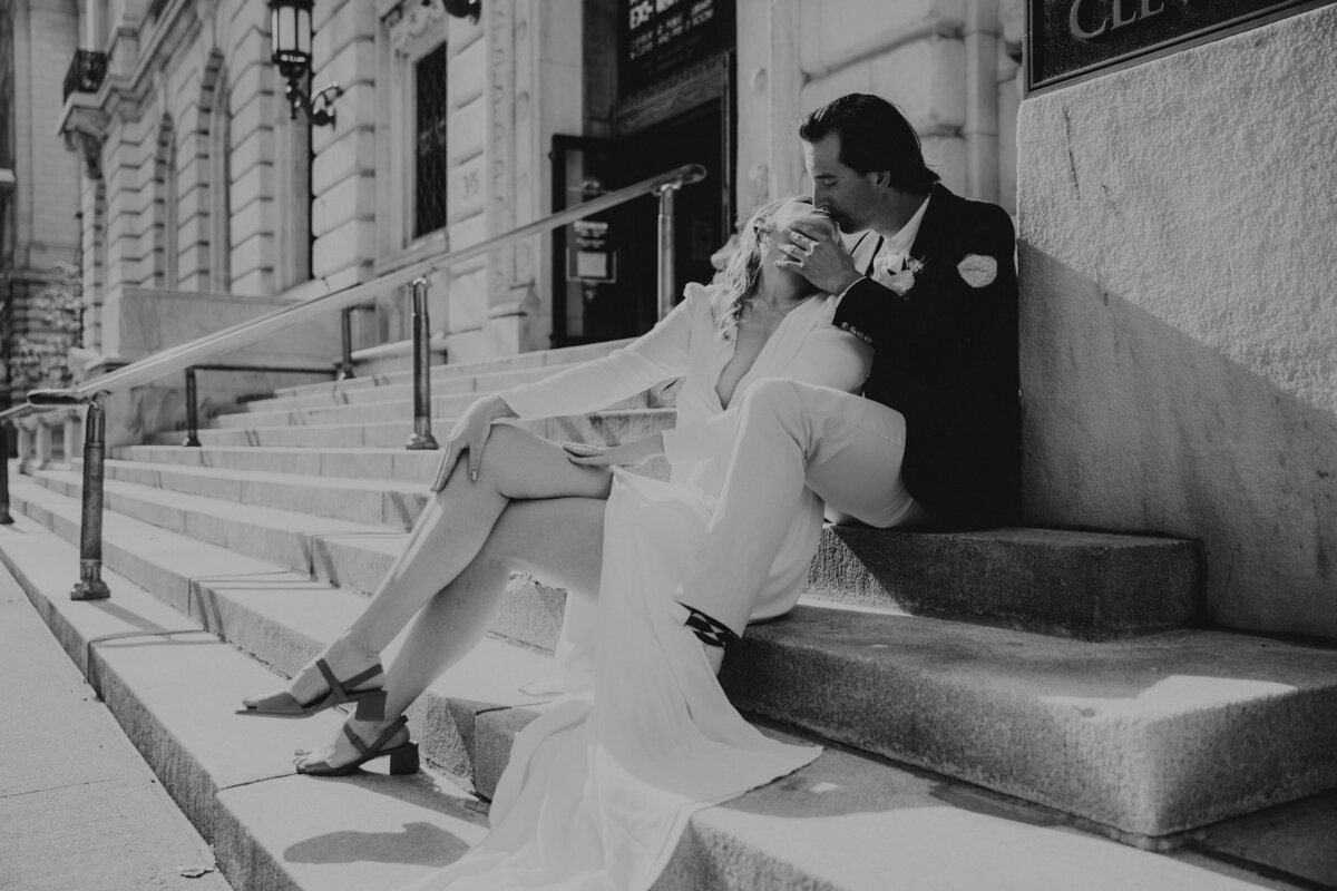Bride and groom at Cleveland public library