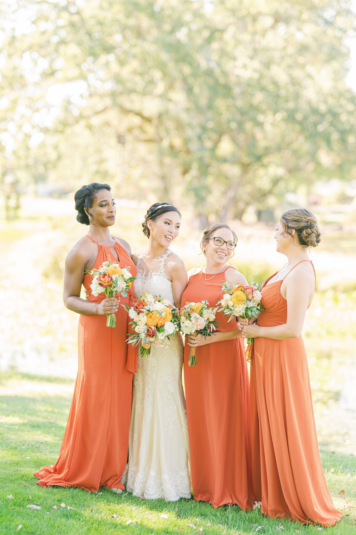 Orange bridesmaid dresses for fall wedding