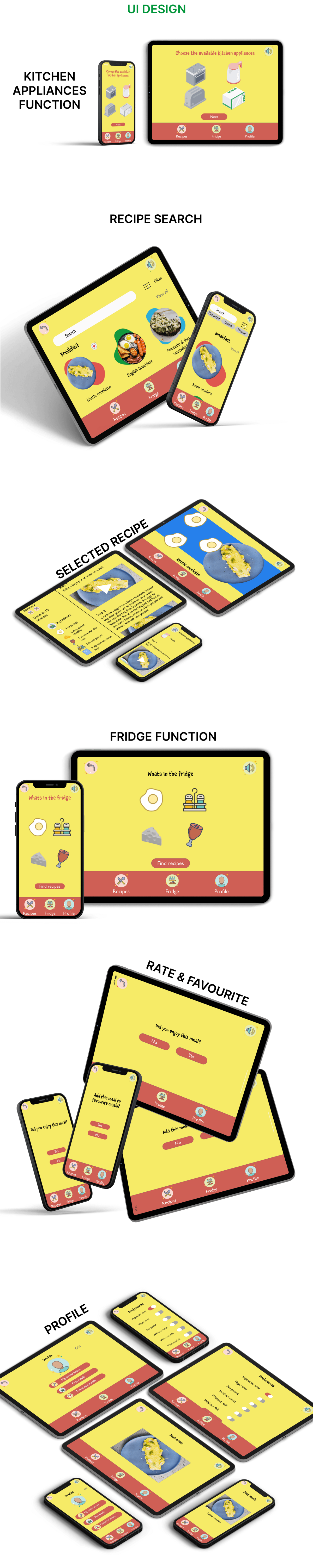 High-fidelity UI mockups of the healthy eating app interface for kids

