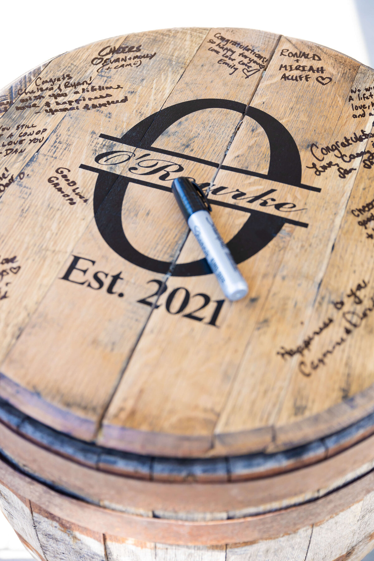 Wedding barrel guest book at Fat Bottom Brewery wedding in Nashville, TN