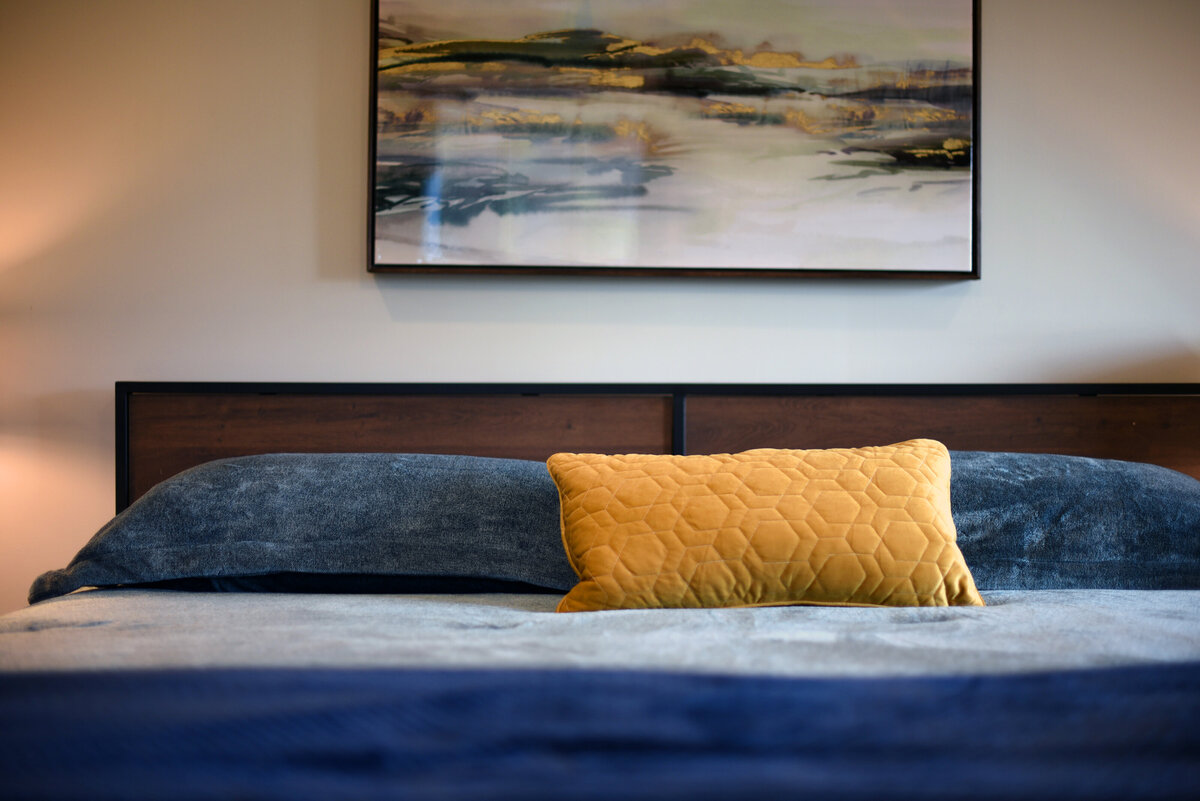 Close up of professionally staged bedroom furniture