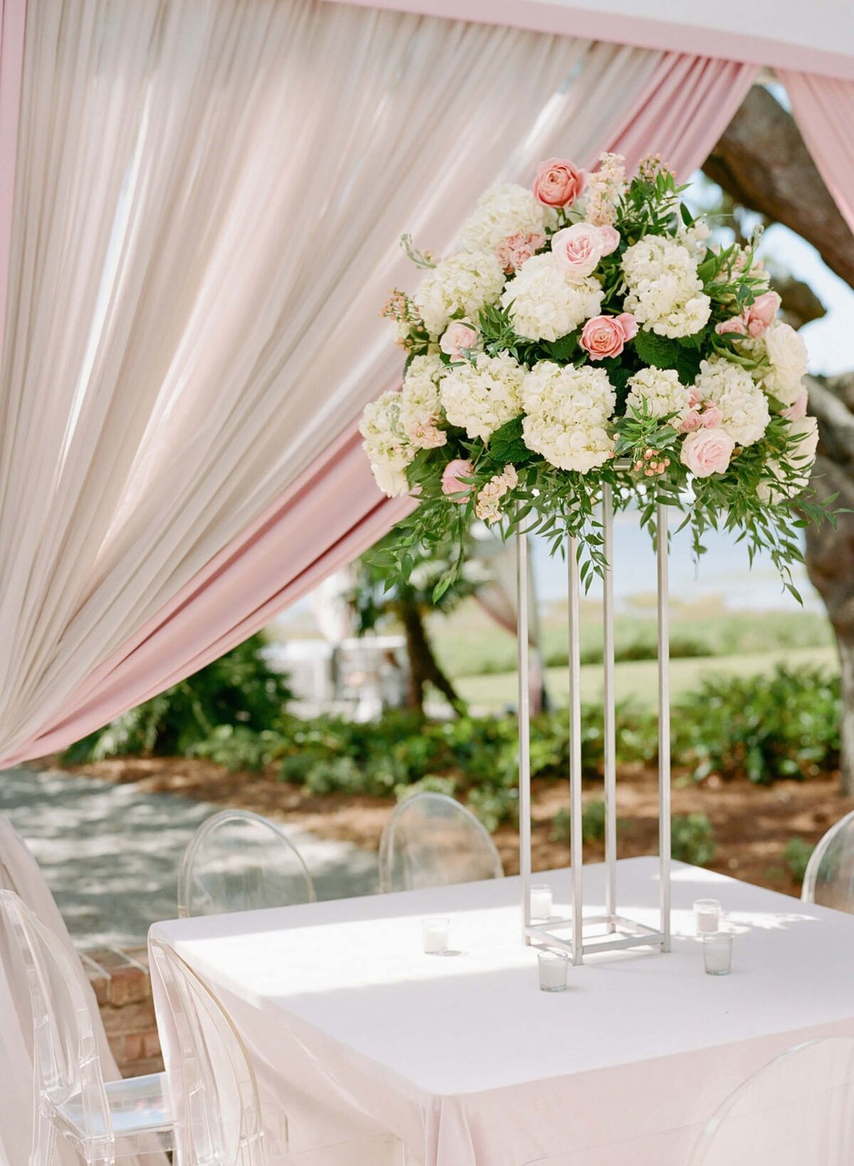 wedding reception pink florals
