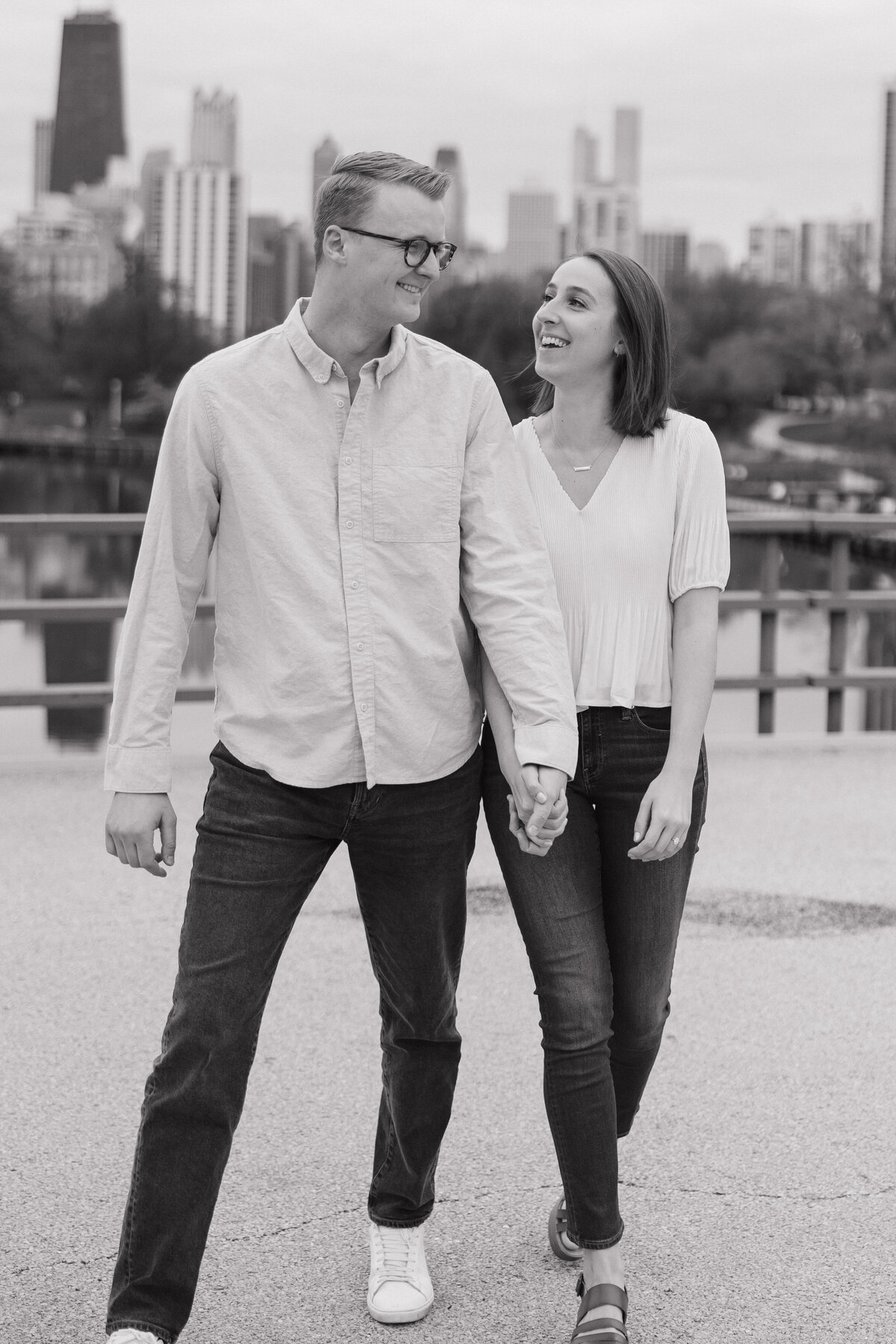 Black and white engagement photo Indianapolis session