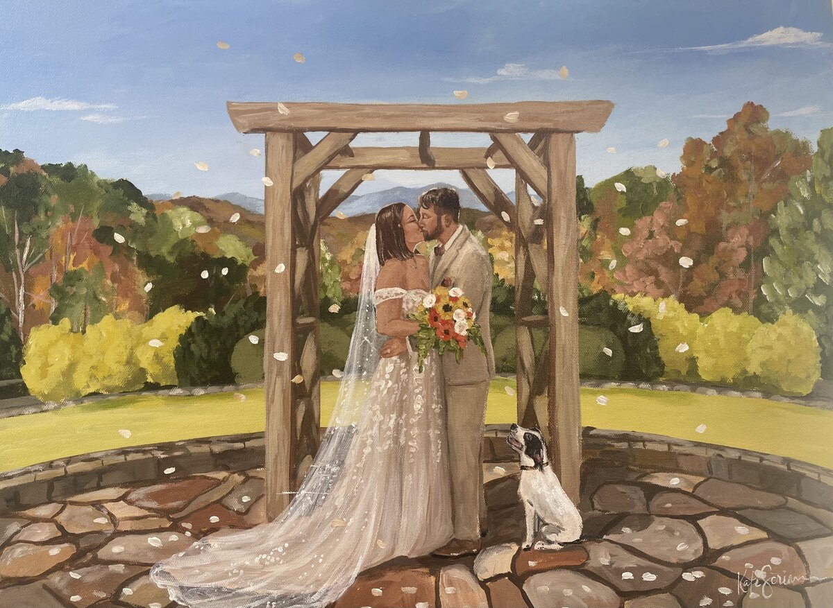 painting of bride and groom