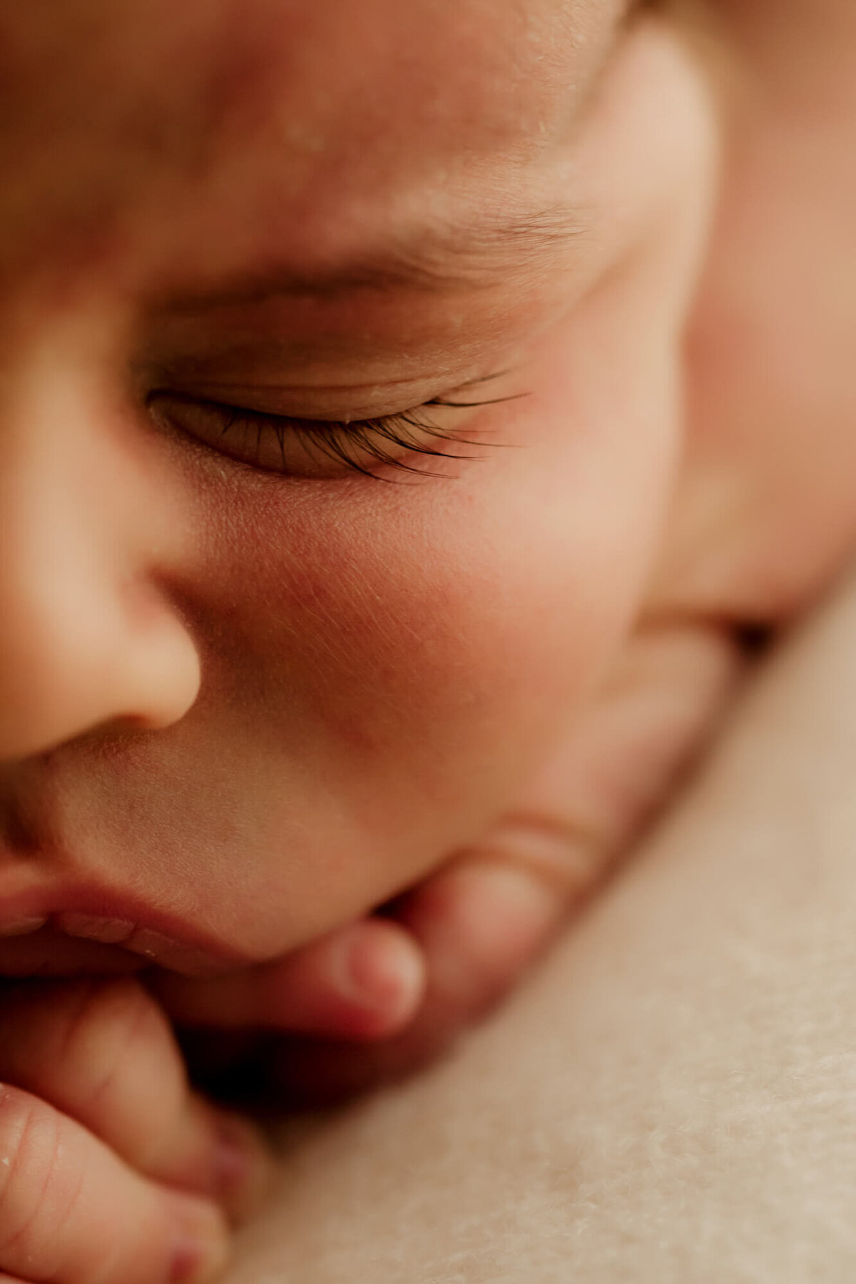 Half profile face of a newborn baby boy.
