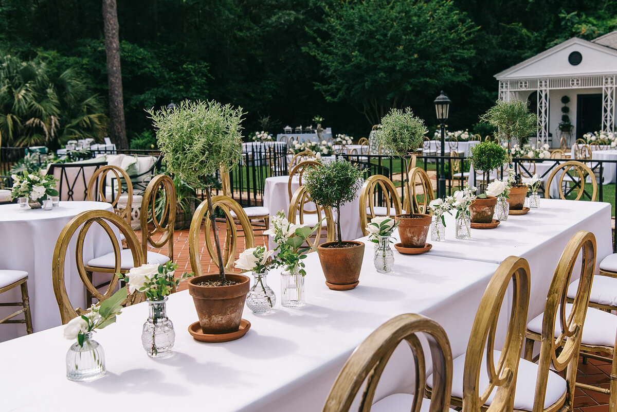 White and blue floral centerpieces designed by Abby Grace Florals at Greenville SC wedding