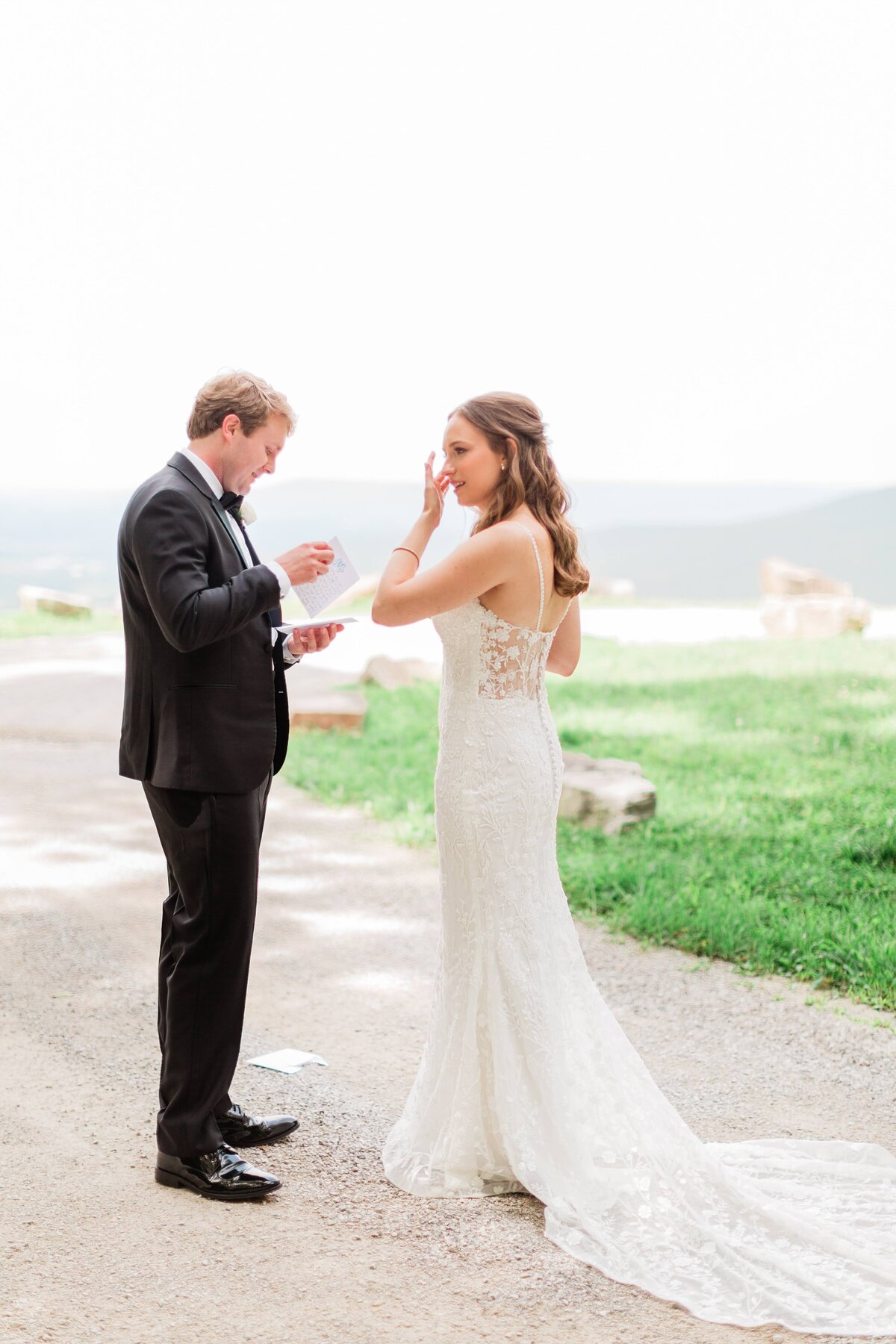 Bride and groom first look wedding Sewanee Tennessee