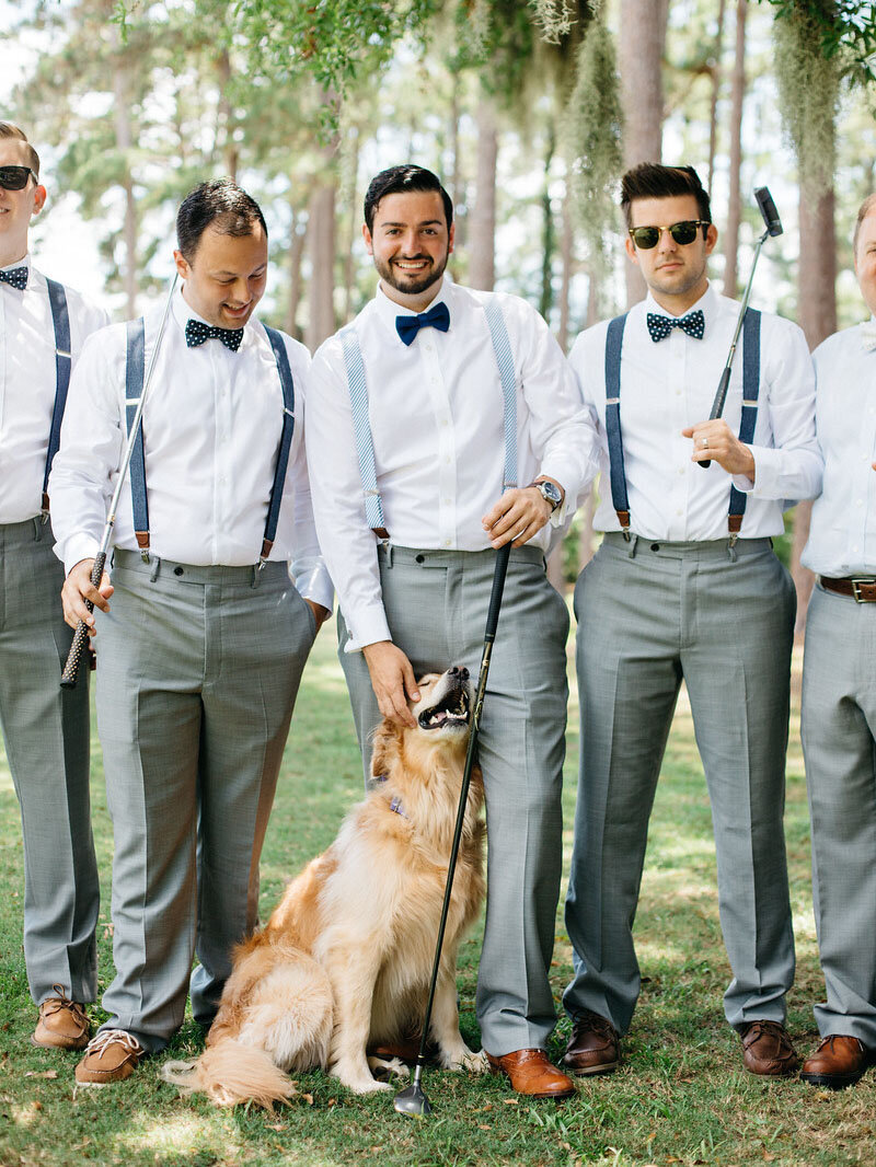 Southern-wedding-groomsmen-on-golf-course-with-dog-Philip-Casey-Photography