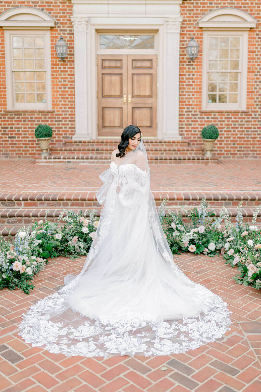 Bridal portrait surrounded by flowers