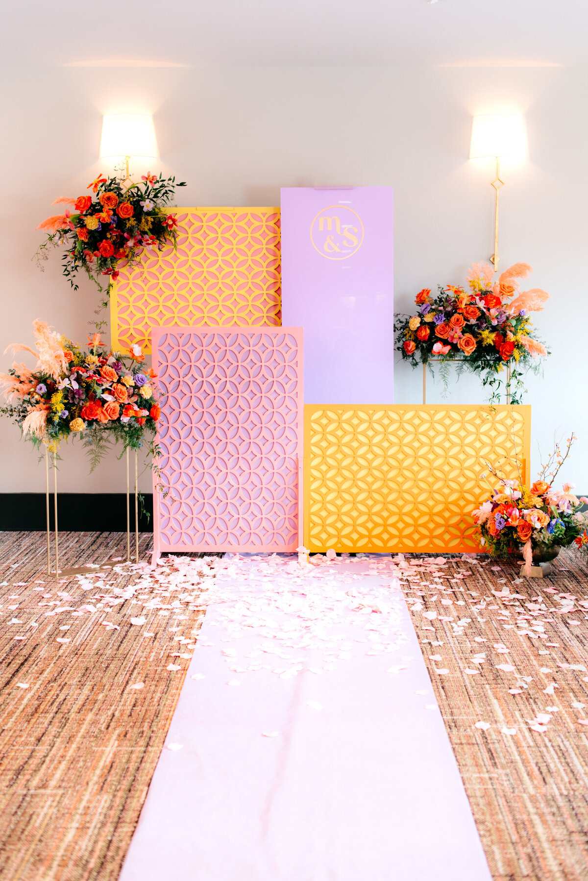 colorful backdrop for a wedding altar