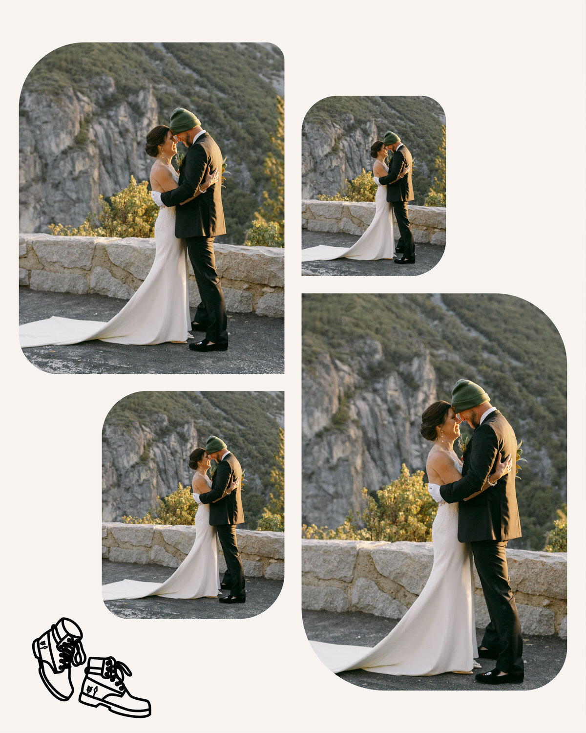bride and groom photos with boot illustration