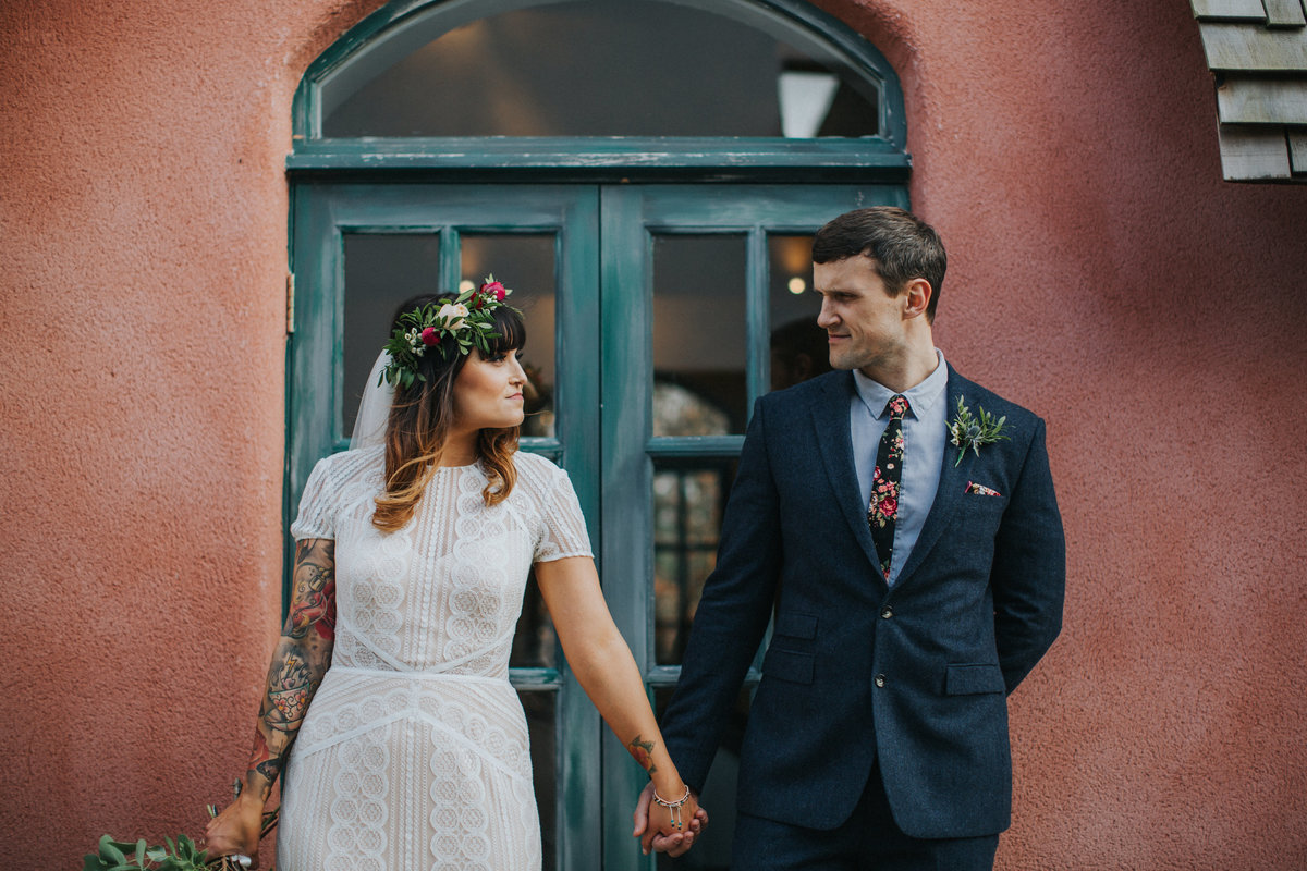 boho wedding photography with floral crown