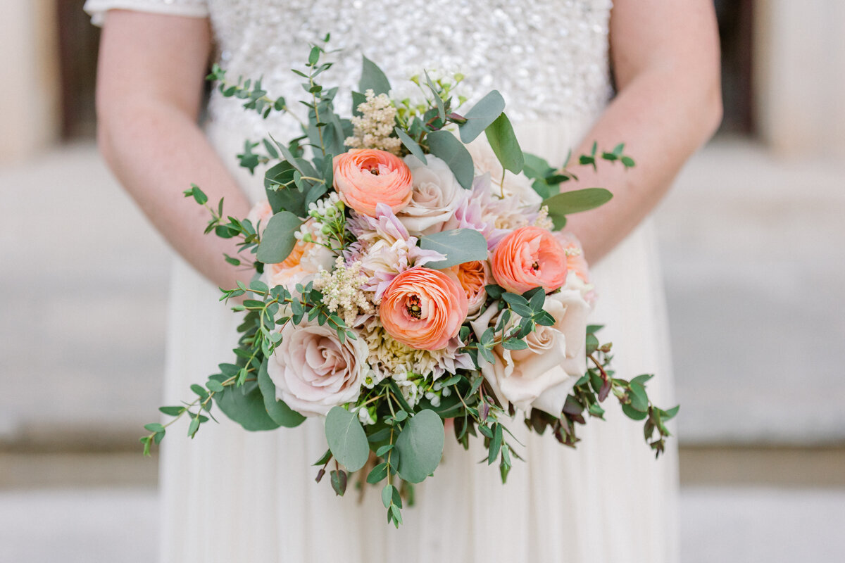 close up of bridal bouquet