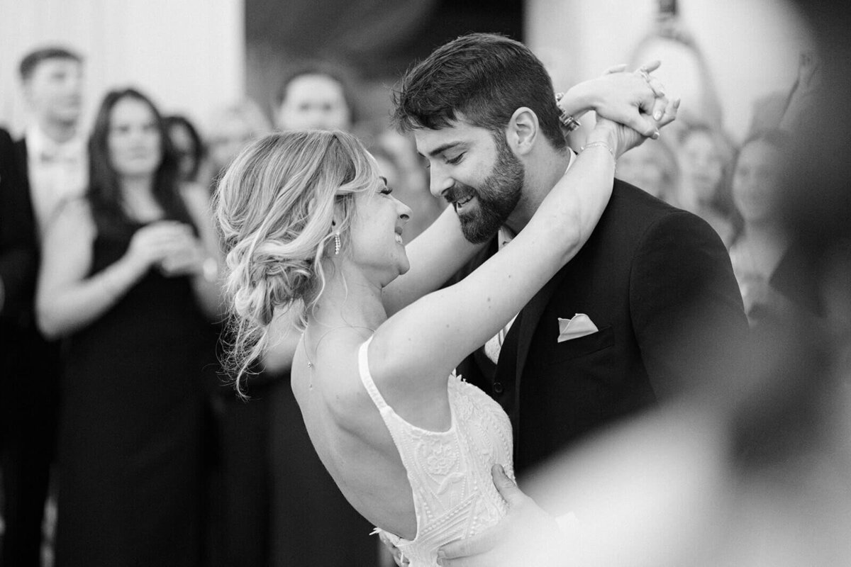 Bride and groom first dance at wedding reception