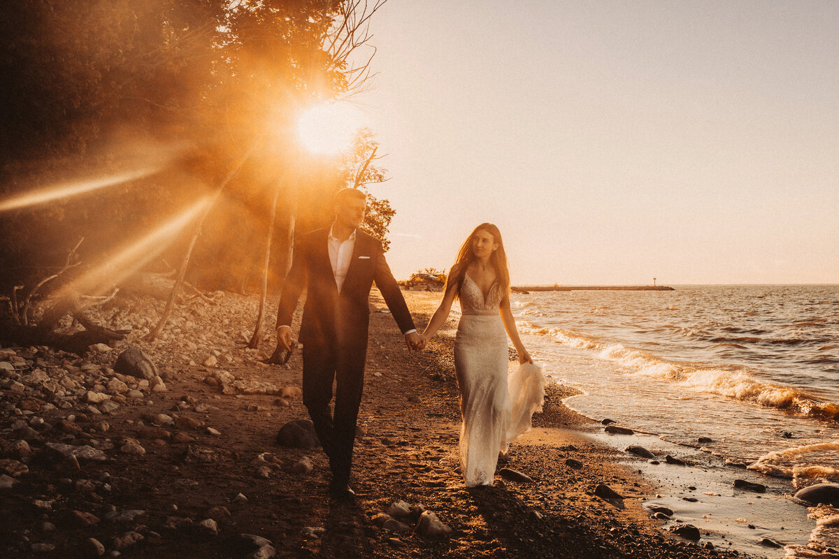 Intimate Sunset Wedding Photo in Lake Michigan
