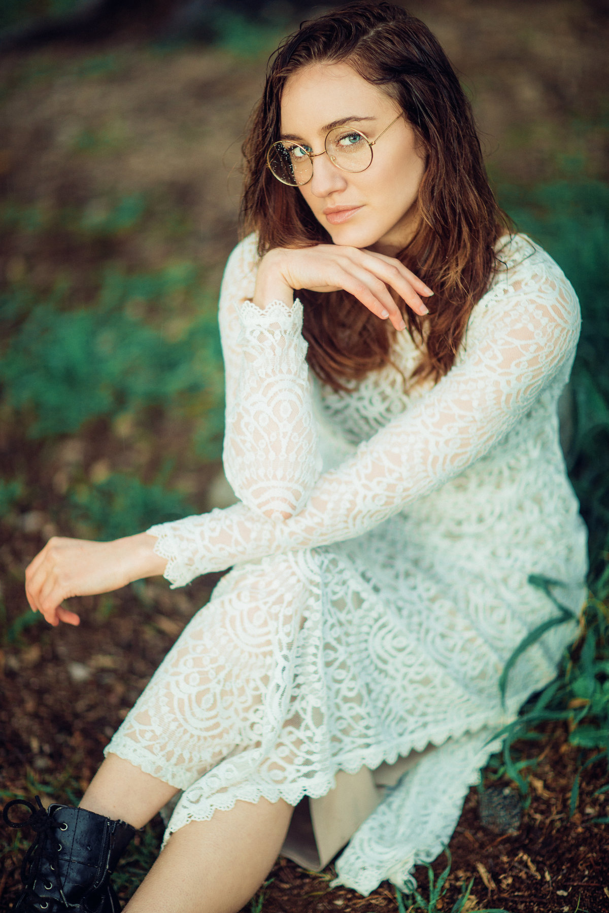 Portrait Photo Of Young Woman In White Dress With Eye Glasses Los Angeles