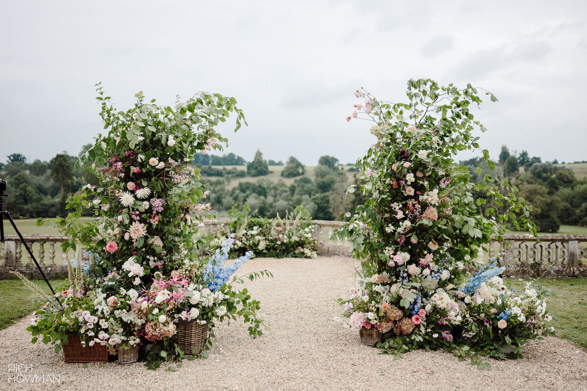 Floral Archway for outdoor wedding ceremony at Orchardleigh Estate 