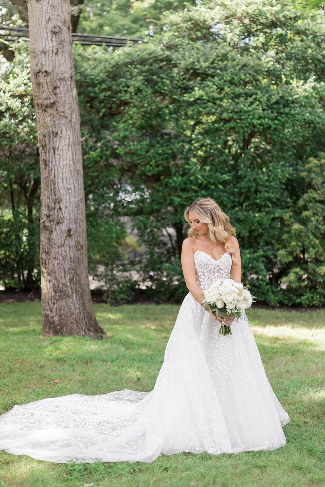 Bridal portraits on a lawn at Long Island wedding New York