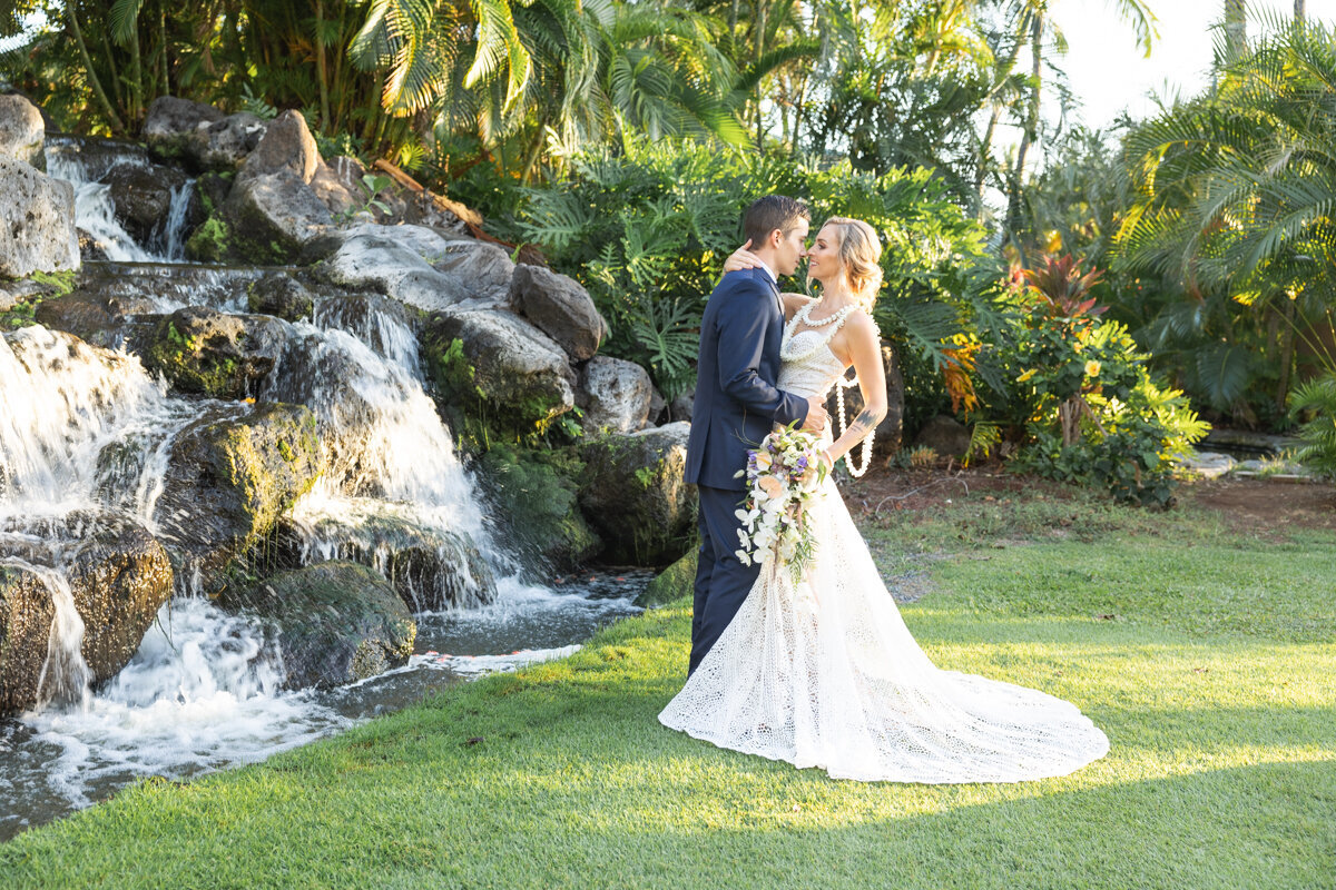 Big Island beach Wedding Photography with water fall